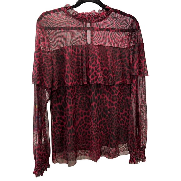 Worthington Tops - Worthington Womens Sheer Leopard Print Ruffle Blouse Large Black Red Fairygrunge